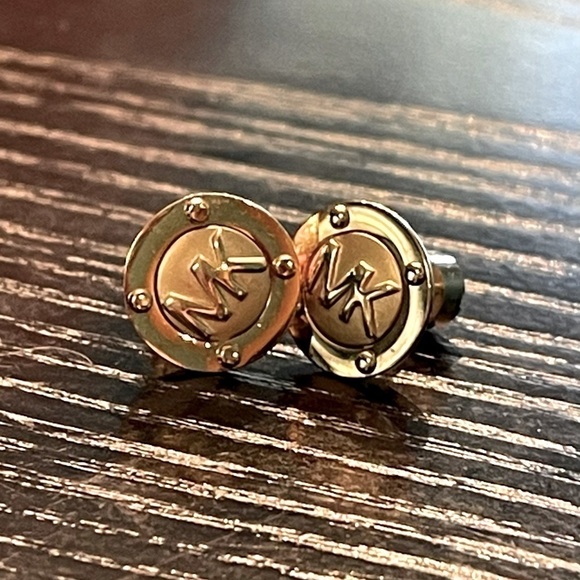 Michael Kors Gold Plated Logo Button Earrings - Picture 4 of 6